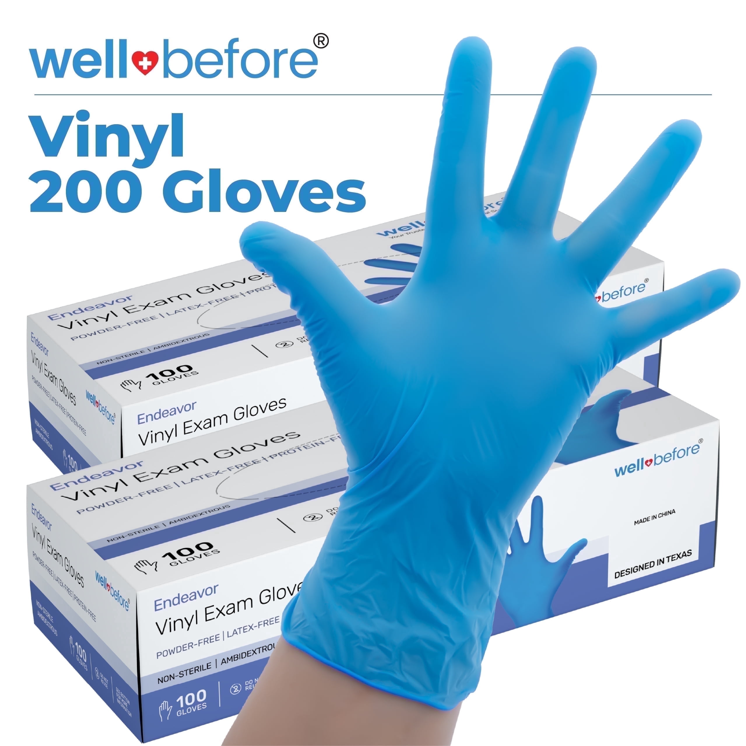 WellBefore Blue Vinyl Disposable Gloves - Small 200 Ct - Powder & Latex-Free Gloves