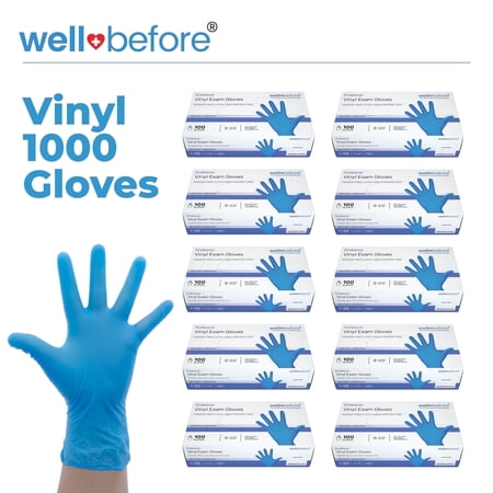 WellBefore Blue Vinyl Disposable Gloves, Powder & Latex-Free - XLarge 1000 Ct