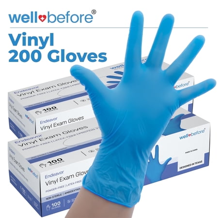 WellBefore Blue Vinyl Disposable Gloves, Powder & Latex-Free - XLarge 200 Ct