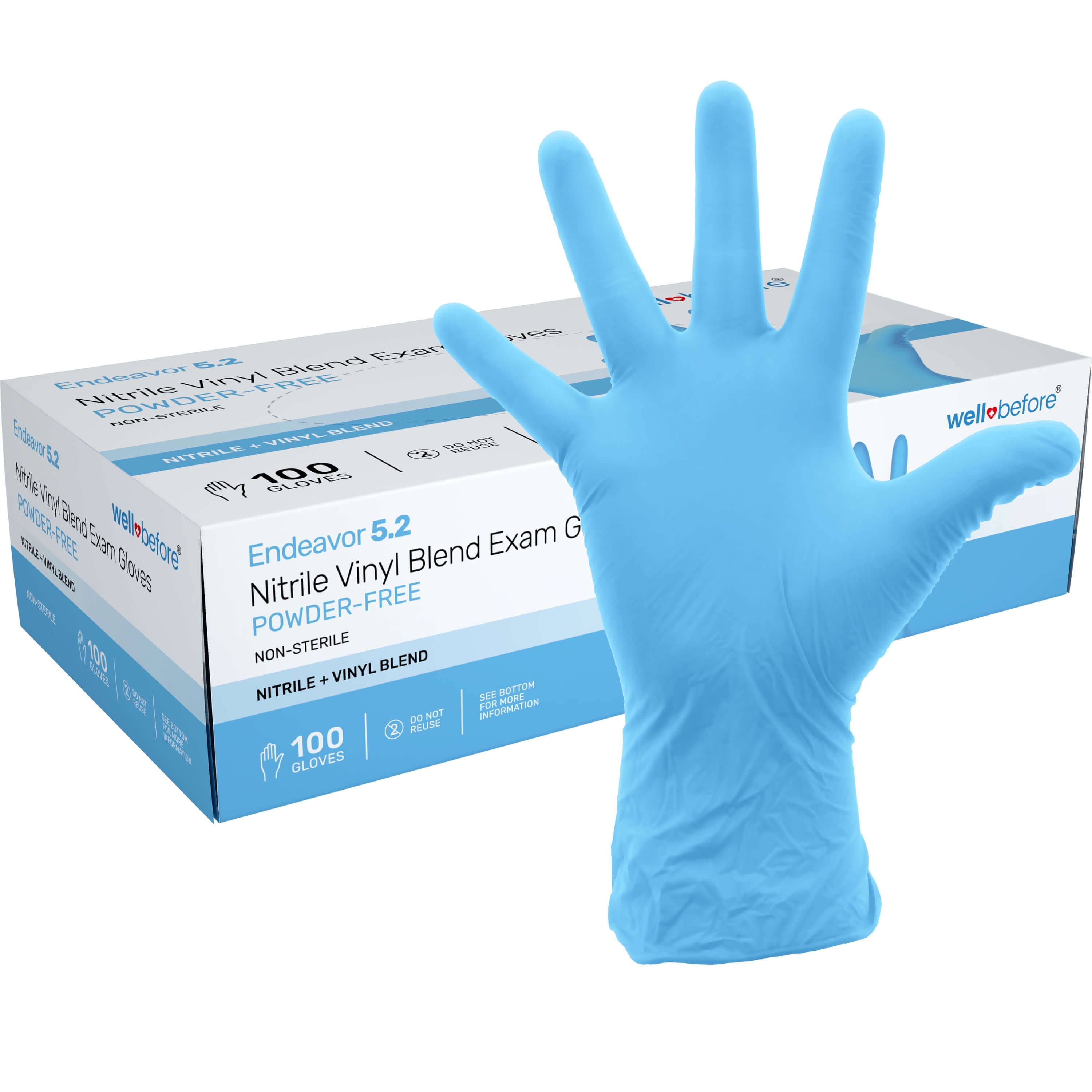 WellBefore Blue Vinyl Nitrile Disposable Gloves Large 100 Ct. PowderFree and LatexFree