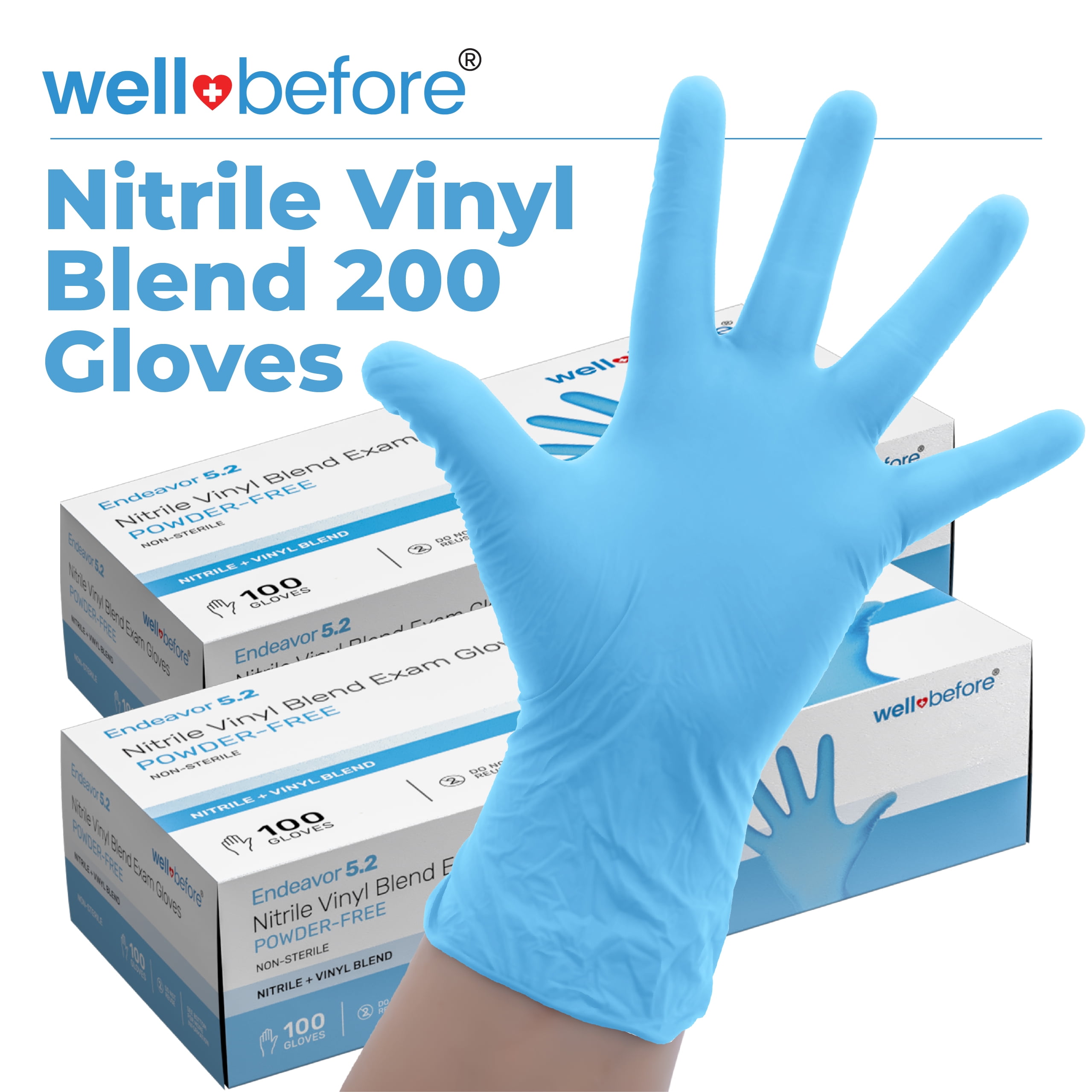 WellBefore Blue Vinyl Nitrile Disposable Gloves Large 200 Ct. PowderFree and LatexFree