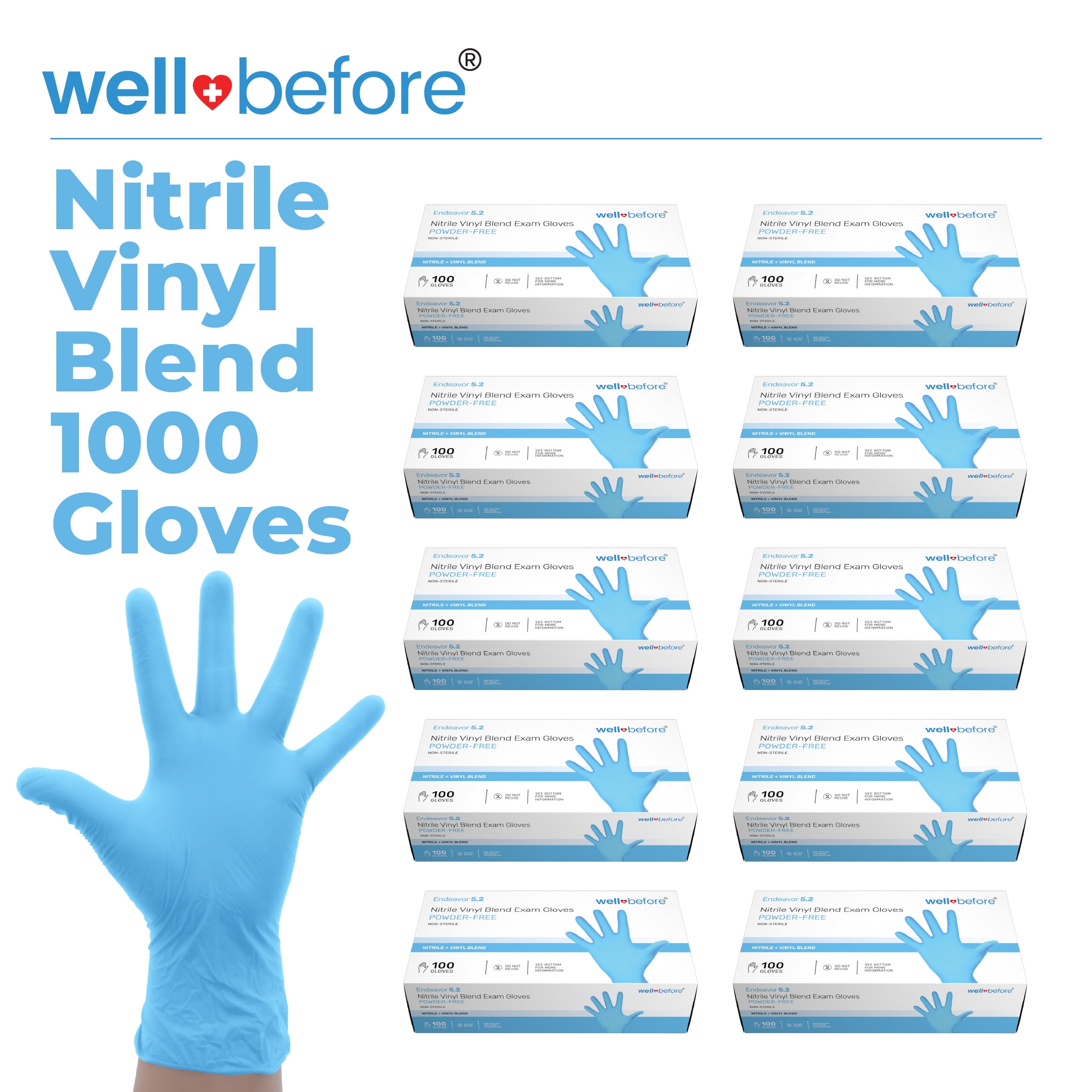 WellBefore Blue Vinyl Nitrile Disposable Gloves XLarge 1000 Ct