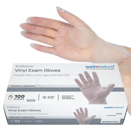 WellBefore Clear Vinyl Disposable Gloves - Large 100 Ct - Powder & Latex-Free Gloves