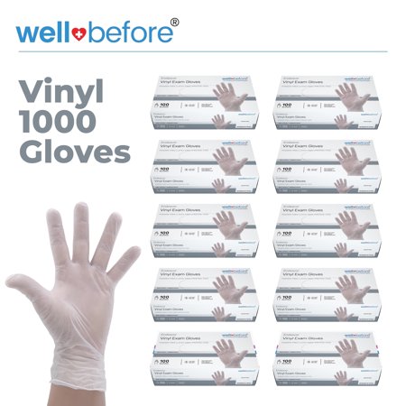 WellBefore Clear Vinyl Disposable Gloves - Large 1000 Ct - Powder & Latex-Free Gloves