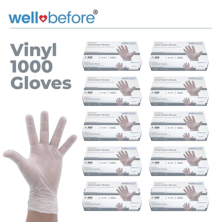 WellBefore Clear Vinyl Disposable Gloves, Small, Powder & Latex-Free