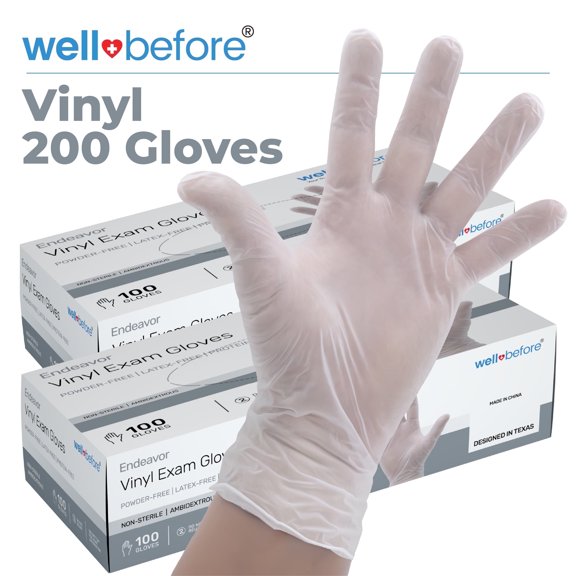 WellBefore Clear Vinyl Disposable Gloves - Small 200 Ct - Powder & Latex-Free Gloves
