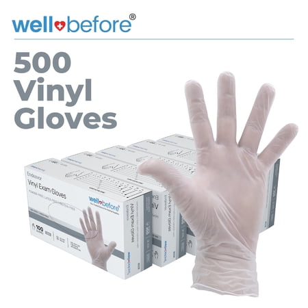 WellBefore Clear Vinyl Disposable Gloves - Small 500 Ct - Powder & Latex-Free Gloves