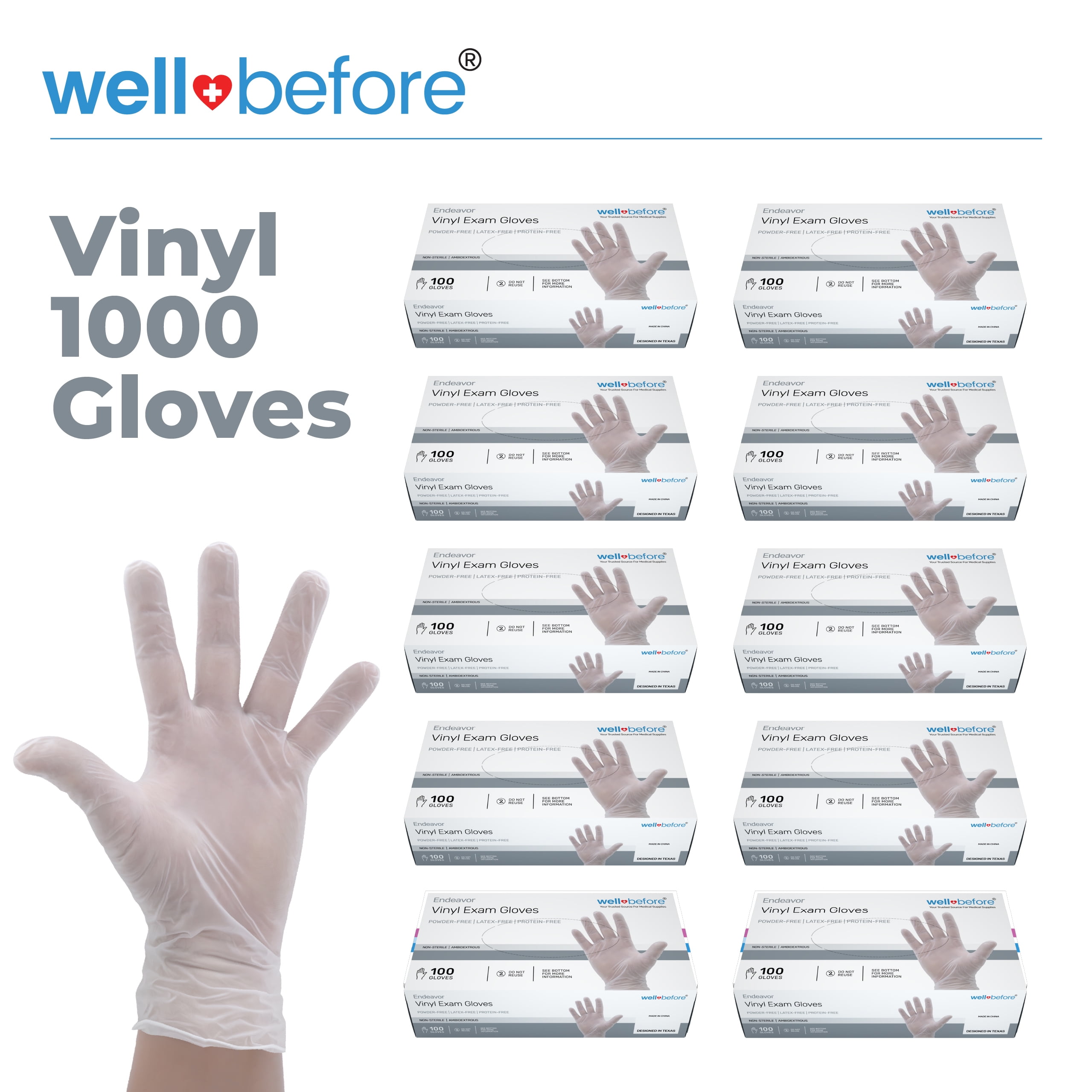 WellBefore Clear Vinyl Disposable Gloves XLarge 1000 Ct Powder & LatexFree Gloves