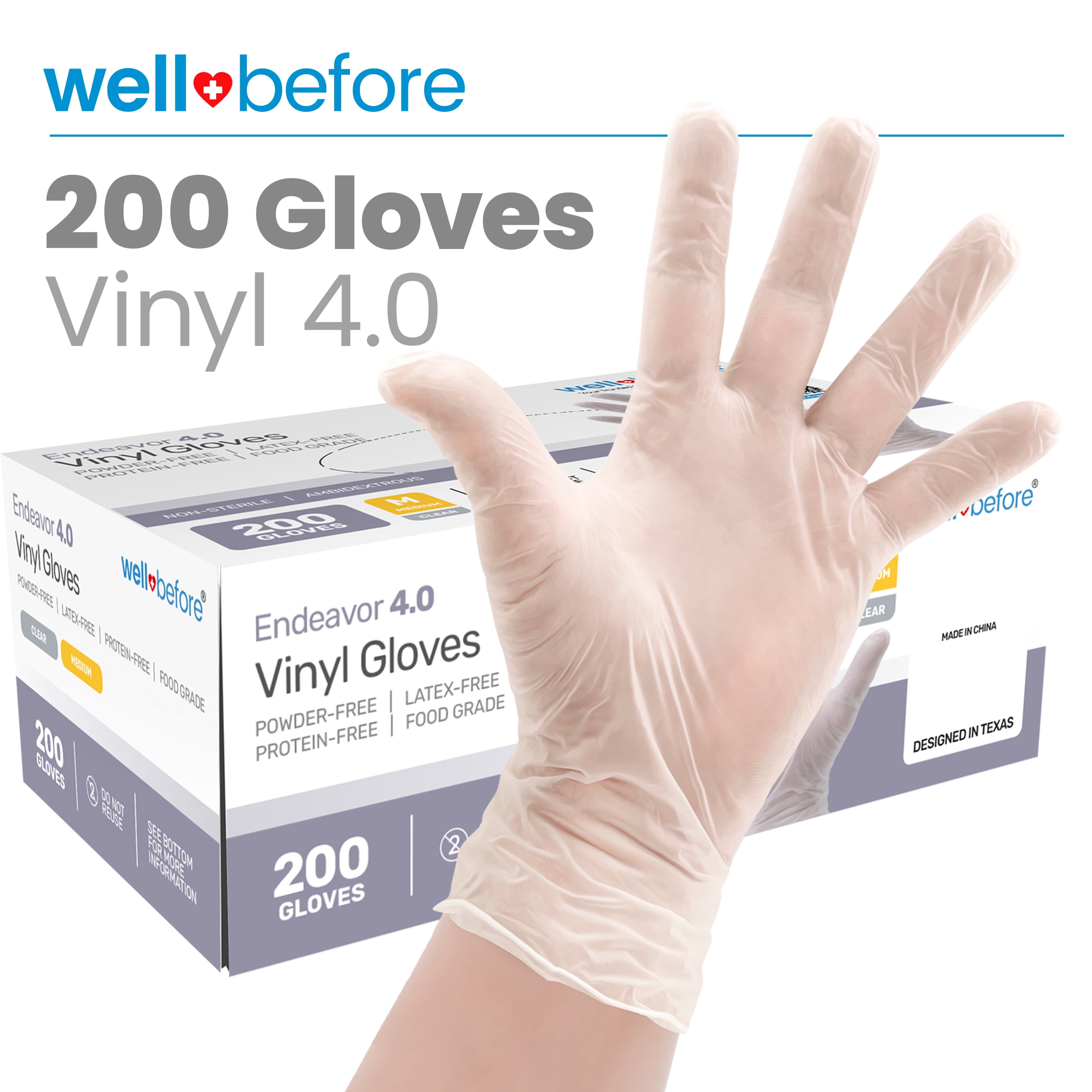 Wellbefore Disposable Synmax 4g Food Grade Vinyl Gloves, Clear, Medium, 200pcs