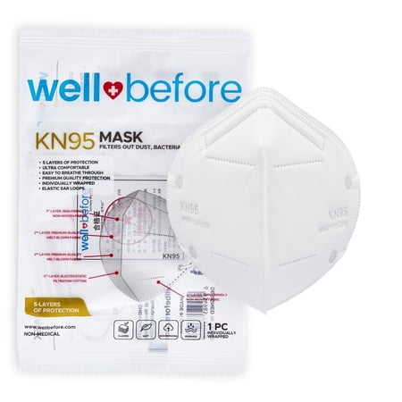 WellBefore KN95 Disposable Face Masks, 5-Layer, Small, White, 10 Count