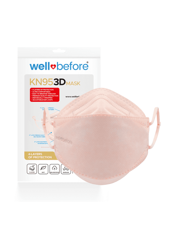 WellBefore KN95 Face Masks 10 Pack, Comfortable, Disposable with Adjustable Ear Loops KN95 Mask, 3D KN95 Medium Coral