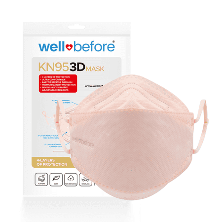 WellBefore KN95 Respirator Masks, Coral, Medium, 4-Ply, Adjustable, 10-Pack, Individually Wrapped
