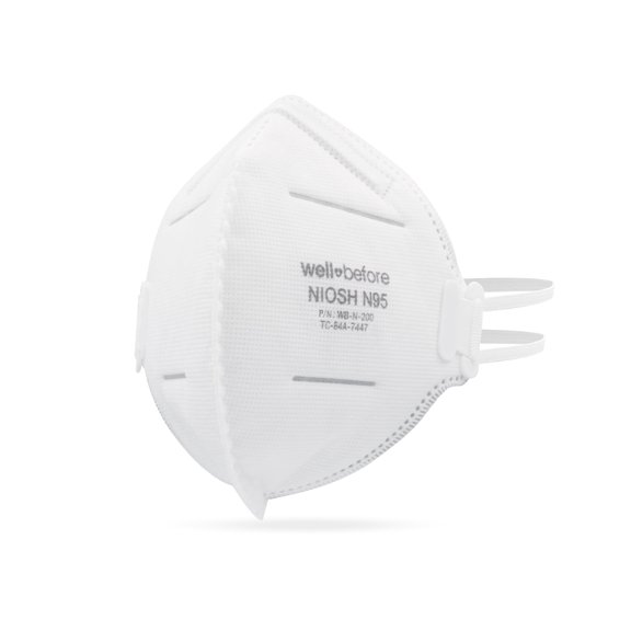 WellBefore N95 Mask - NIOSH Approved (White, Pack of 500), Lightweight design, Breathable and comfortable for long periods of wear, N95 Masks For Adults helps filter Pollen and Dust, Universal Fit