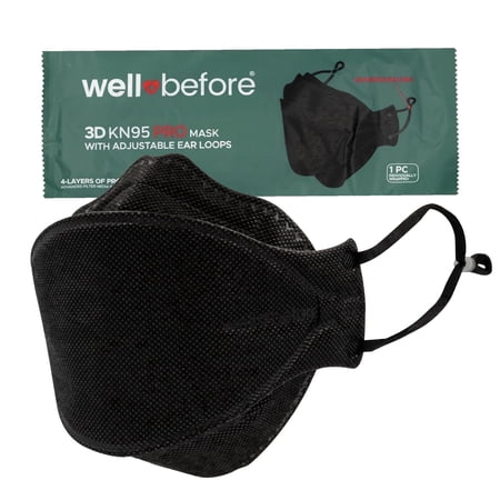 WellBefore Premium KN95 Face Masks, 3D Adjustable Ear Loops, Black, 10 Pack