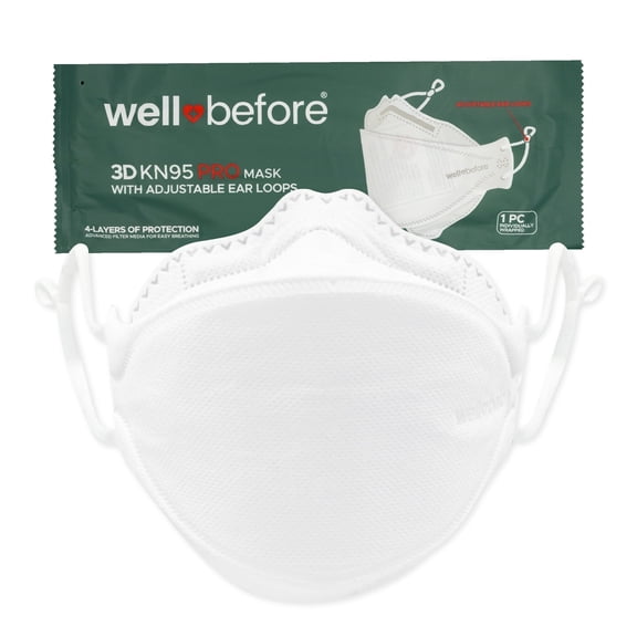 WellBefore Premium KN95 Face Masks, 3D Adjustable Ear Loops, Small, White, 10 Pack