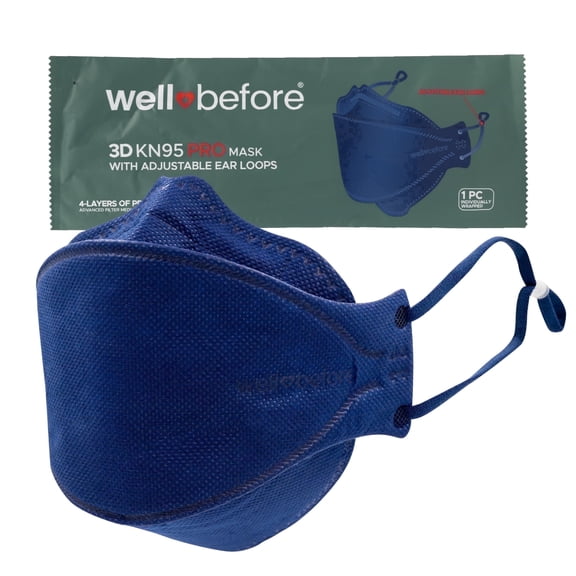 WellBefore Premium KN95 Face Masks, 3D Adjustable Ear Loops, Medium, Denim, 10 Pack