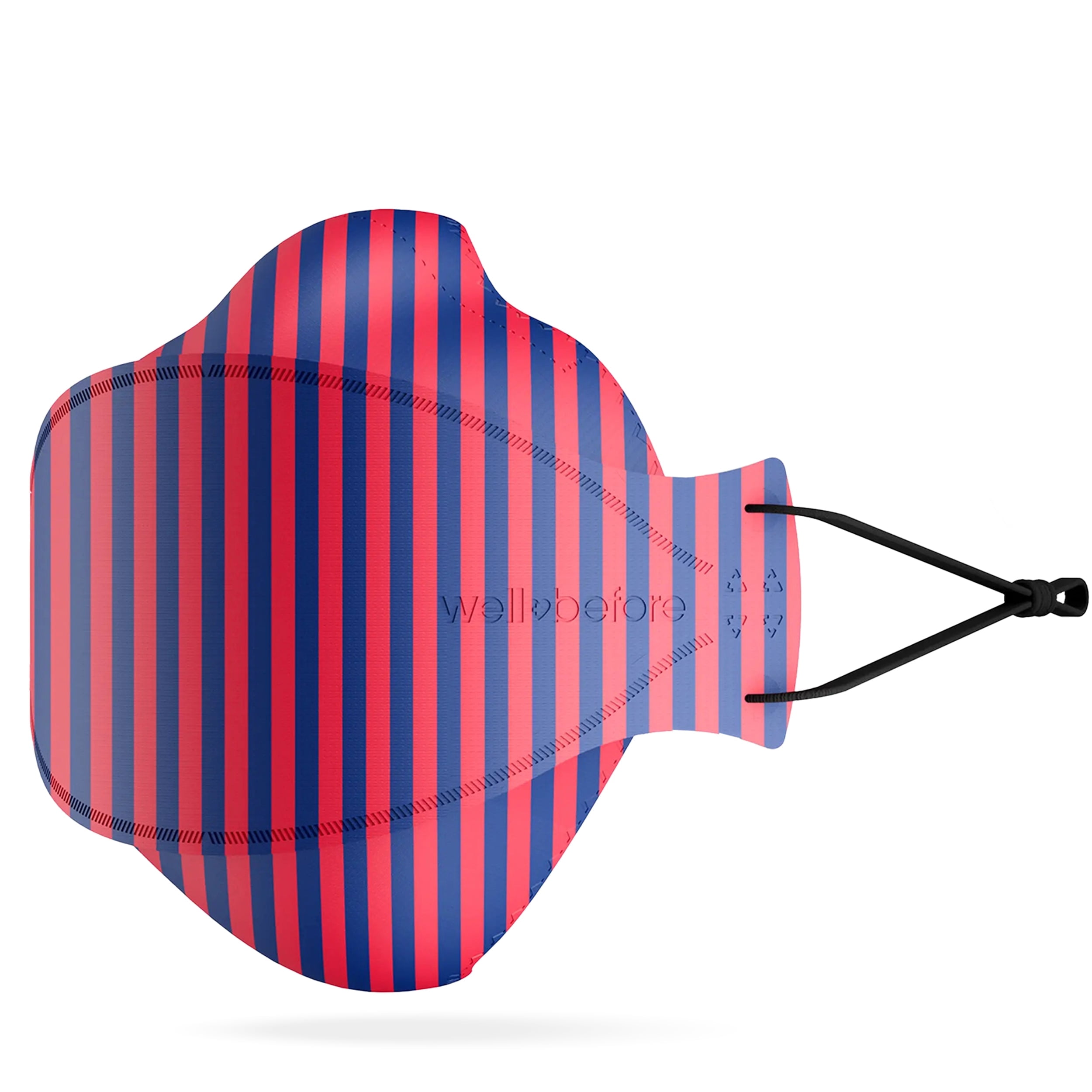 WellBefore Premium KN95 Disposable 4Ply Face Masks, Pack of 10, Medium, Berry Stripe, Individually Wrapped, Adjustable Ear Loops, 3D-Style