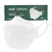 WellBefore Premium KN95 Disposable 4Ply Face Masks, Pack of 10, Medium, White, Individually Wrapped, Adjustable Ear Loops, Aluminum nose pin, 3D-Style