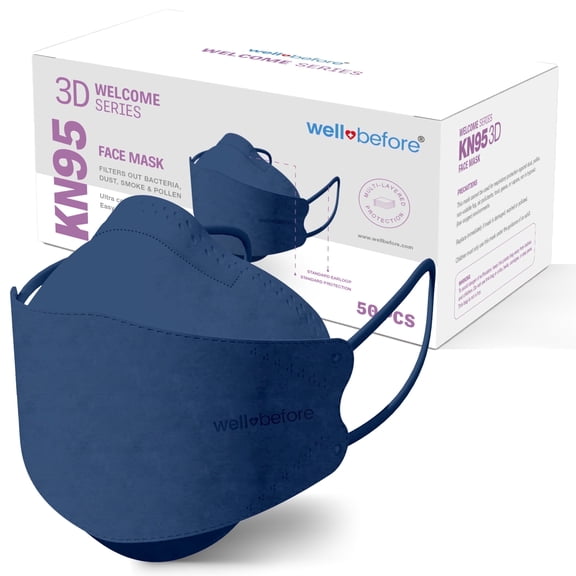WellBefore Welcome Series KN95 3D Face Masks, Denim, Regular, 5-Layer Protection, Pack of 50
