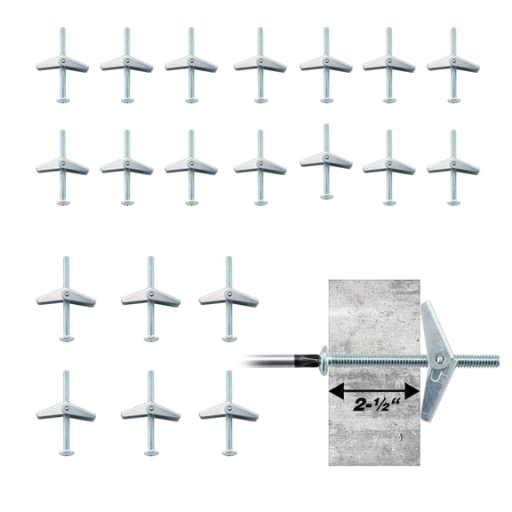 WellMade 1/4" Zinc Plated Steel Toggle Bolt Kit, 20 pcs, Heavy Duty Drywall Anchor with Wing Nut for Hanging