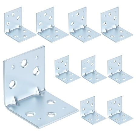 WellMade 10 Pcs Heavy Duty 90 Degree Right Angle L Shape Corner Brackets, 1-1/2 in Double Wide Zinc-Plated Iron Angle Brace for Furniture & Wood