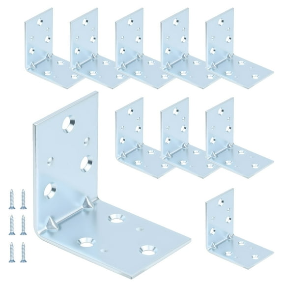 WellMade 10Pcs 2 Inch Double Wide Corner Braces, Heavy Duty Galvanized Steel Angle Brackets for Furniture Cabinets Shelves, 90 Degree L Shape Reinforced Metal Brackets