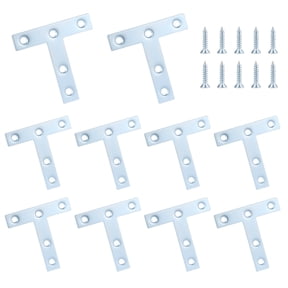 WellMade 10Pcs 3" T Bracket - Heavy Duty Carbon Steel Zinc Plated T Shaped Mending Plate, T Corner Brace for Repairing Wooden Houses, Furniture & Truss Framing
