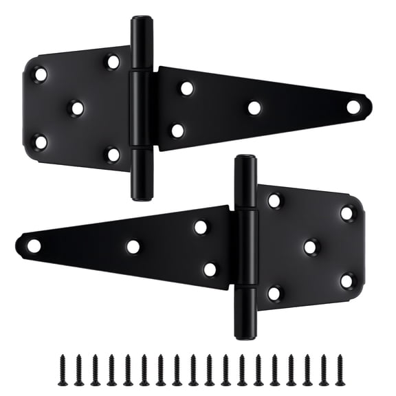 WellMade 6 in. T-Strap Gate Hinge, Heavy Duty Steel Black Shed Door Hinge with Screws for Wooden Fences, 2 pack