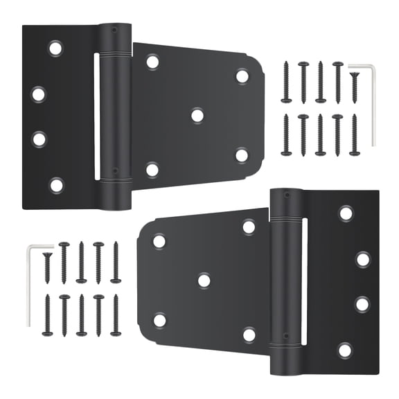 WellMade 3-1/2 in. Self-Closing Spring Gate Hinge, Heavy Duty Steel T-Hinge with Black Finish, for Fences & Sheds, 2 pack