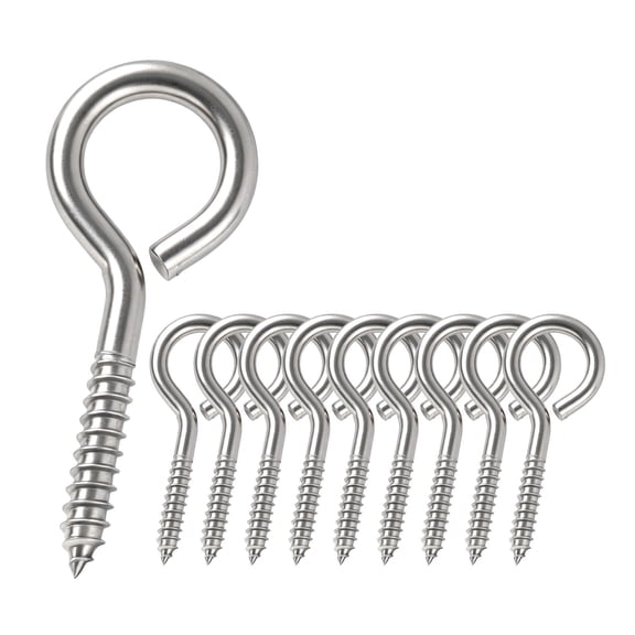 WellMade 3/8" x 4-7/8" Stainless Steel Screw Eye Hooks, Heavy Duty Closed Loop Hook for Indoor & Outdoor Hanging, 10 pack