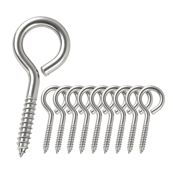 WellMade 3/8" x 4-7/8" Stainless Steel Screw Eye Hooks, 10 pack