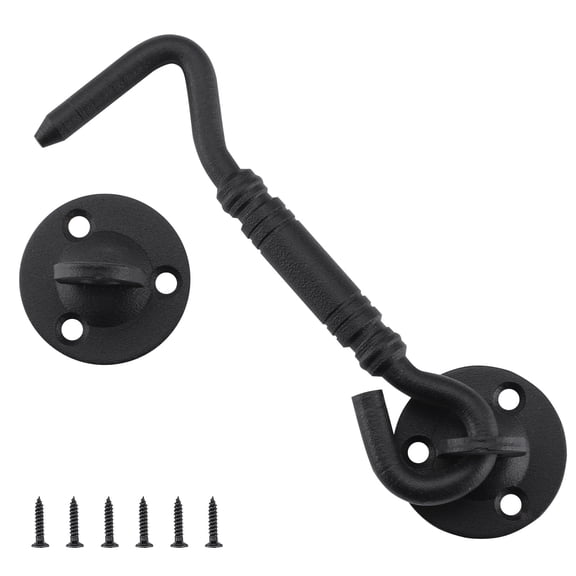 WellMade 4 in. Door Hook and Eye Latch Set, Rust-Proof Steel Gate Hook with Screws for Cabinet, Window and Sliding Door, Black, 1 pack