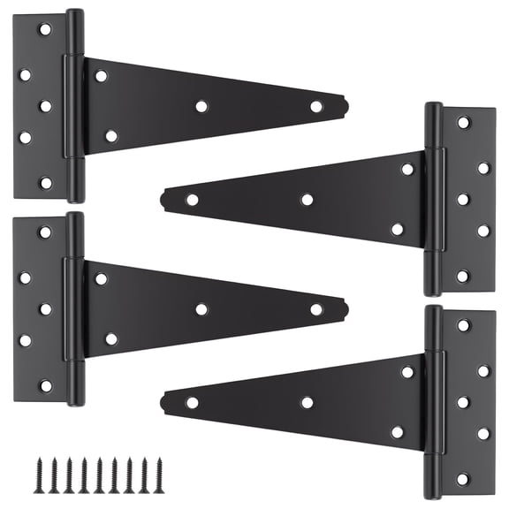 WellMade 10 in. Heavy Duty T-Strap Hinge, Black Steel Gate Hinge with Screws for Barn Door, Fence and Shed, 4 pack
