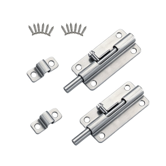 WellMade 2 Pack Slide Door Bolt Latch, 3 Inch Security Lock for Doors, Windows, Cabinets and Fences, Silver