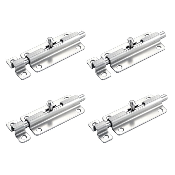 WellMade Slide Door Bolt Latch, 4 in. Stainless Steel Sliding Door Latch Hardware with Mounting Screws, for Doors, Windows & Cabinets, Silver, 4 Pack