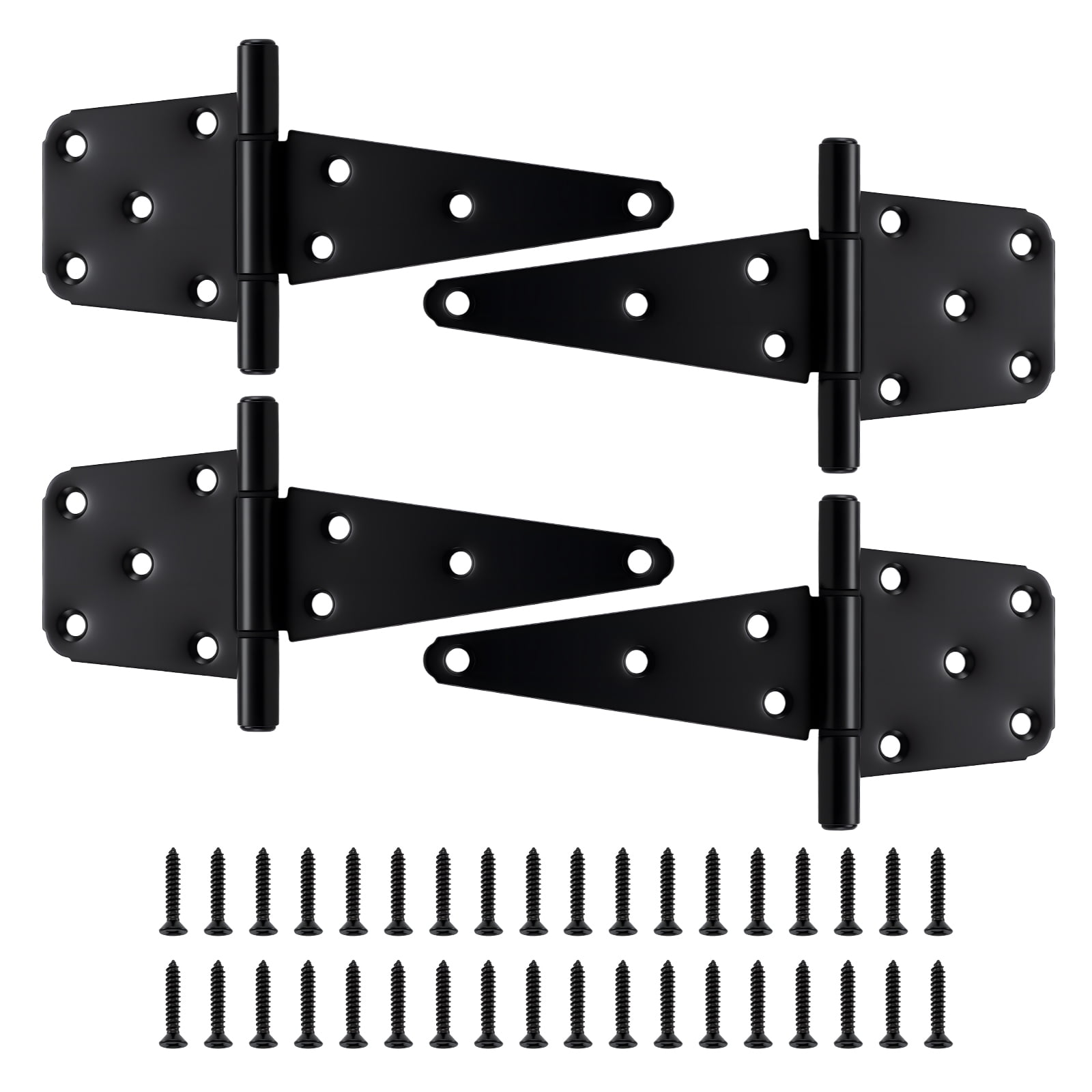 WellMade 4 Pack T-Strap Gate Hinges6 Inch Black Shed Door HingesHeavy Duty Gate Hinges with Screws for Wooden Fences