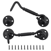 WellMade 4 in. Door Hook and Eye Latch Set, Rust-Proof Steel Gate Hook with Screws for Cabinet, Window and Sliding Door, Black, 2 pack