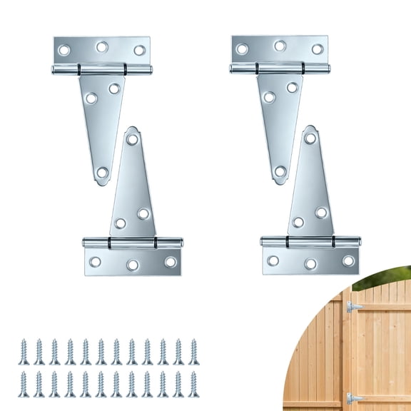 WellMade 4 in. Heavy Duty Tee Hinge, Zinc Plated Iron T-Hinge with Screws for Barn Gates, Sheds and Wooden Fences, 4 pack