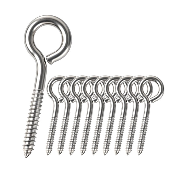 WellMade 5/16 in. x 4-1/4 in. Stainless Steel Screw Eye, Heavy Duty Closed Loop Hook for Indoor & Outdoor Hanging, 10 pack