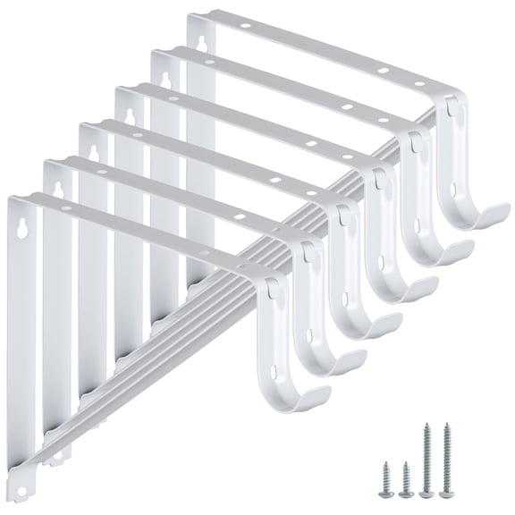 WellMade 10-3/4 in. Heavy Duty Wall Mount Bracket, White Steel Shelf Support with Screws for Closet Rod and Storage, 6 pack