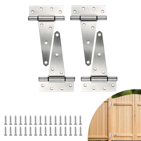 WellMade 6 in. Heavy Duty Tee Hinge Zinc Plated 4pcs, Rustproof Iron Tee Hinges for Barn Gates Sheds Wooden Fences with Mounting Screws