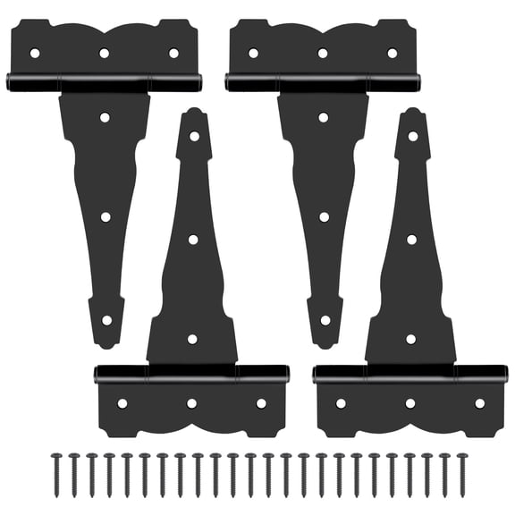 WellMade 8 in. Decorative T-Strap Hinge, Heavy Duty Black Iron Gate Hardware with Screws, for Wood Fences & Doors, 4 pack
