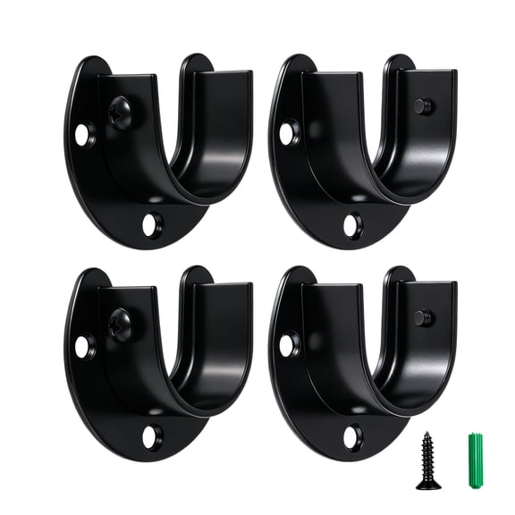WellMade Closet Rod Bracket, 1-1/4 in. Stainless Steel, Black, U-Shaped Open Type Holder for Wardrobe Bathroom, 4 pack