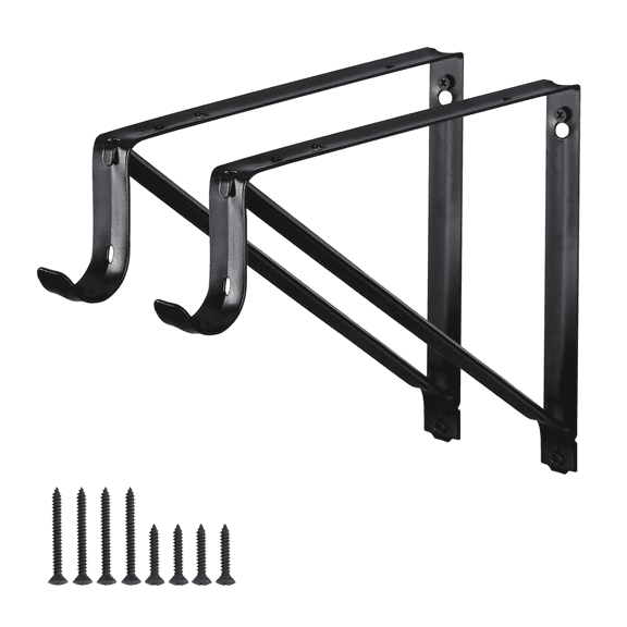 WellMade 11 x 9.5 in. Wall Mount Closet Rod Bracket, Steel Shelf Support with Screws for Closet and Shelving, Black, 2 pack