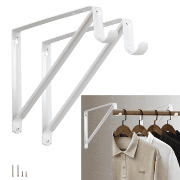 WellMade 11" x 9.5" Heavy Duty Closet Shelf & Rod Brackets, White Wall Mounted Closet Shelves Bracket, 2 Pcs