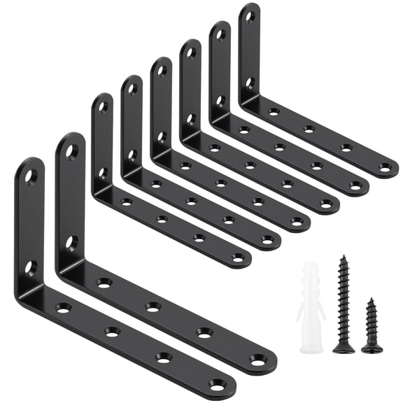 WellMade 5" x 3" Steel Corner Brace, 8 Pack Black Thick Steel Bracket with Easy Installation