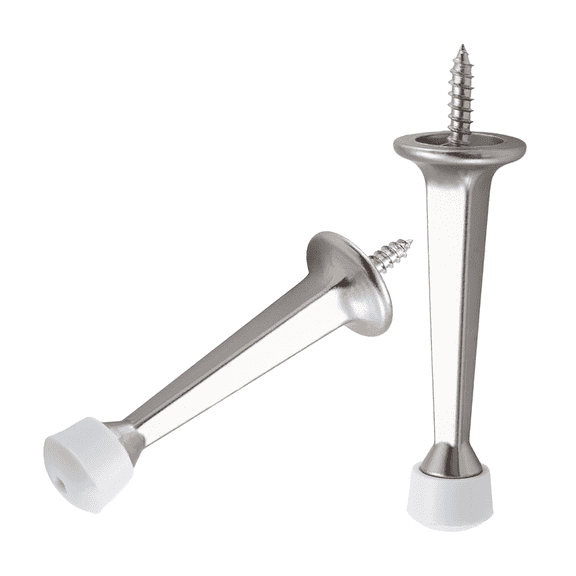 WellMade Heavy Duty Screw-in Doorstop, Solid Rigid Door Stopper, Satin Nickel Finish, 2 Pcs