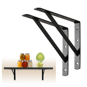 WellMade 12" x 8" Heavy Duty Shelf Brackets, Black Thick Steel Shelves Supports 2 Pack