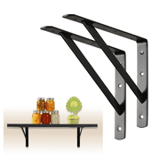WellMade 12 x 8 in. Heavy Duty Shelf Bracket, Black Steel Wall Support with Screws for Shelves and Storage, 2 pack