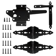 WellMade 8 in. Gate Hardware Set, Heavy Duty Strap Hinge and Spring Latch Kit with Screws for Outdoor Fence and Swing Gate, Black
